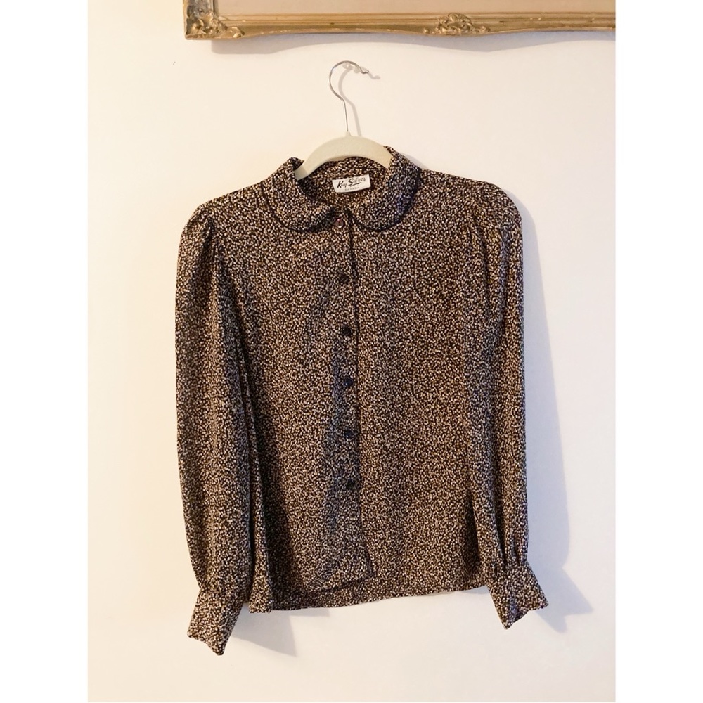 Kay Silver • Vintage Brown Blouse Mid Century Secretary Blouse Women’s Blouse